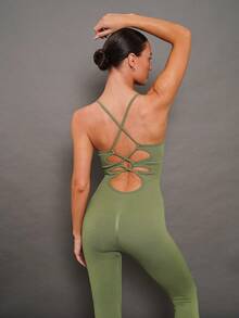 Activina 1 bộ quần áo liền thân tập yoga/thể dục không đường may, thấm hút mồ hôi, màu xanh rêu. - xanh quân đội - Xem 7