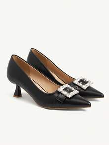 CUCCOO CHICEST 女士纯色尖头水钻装饰优雅高跟鞋 - 黑色PU - 查看 8