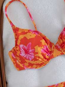 Swim Vcay Floral Ruched Halter Bikini Set, Sexy For Summer Vacation - Multicolor - View 5