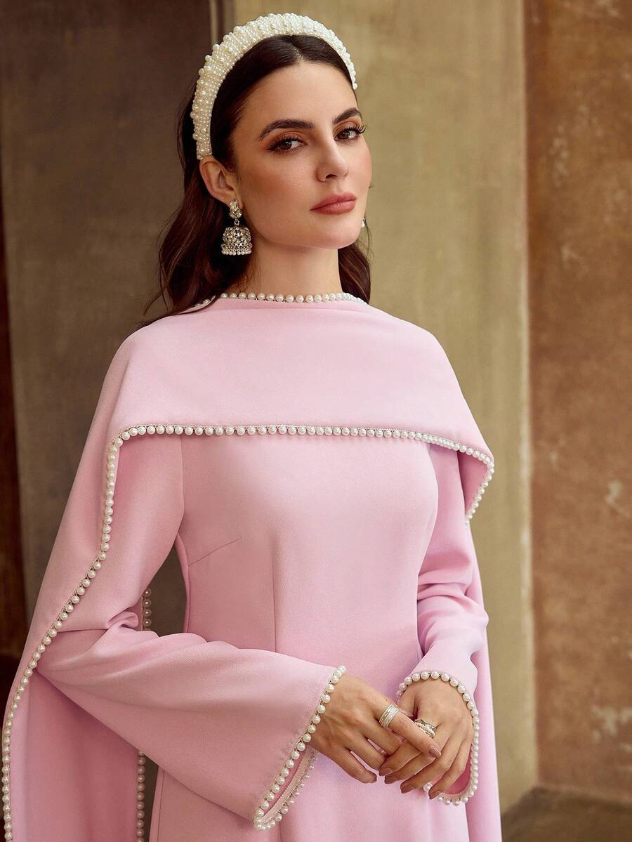 ZEYLAH Pearl Shawl Waist Mermaid Dress, Spring/Summer - Pink - View 1