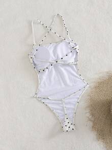 Swim Vcay 女士性感波点印花露背连体泳衣，海滩度假，春夏款 - 彩色 - 查看 4