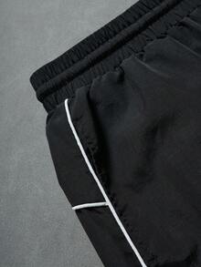 Manfinity Hypemode Pantalones cortos casuales de verano para hombres con estampado de letras y cintura con cordón - Negro - Ver 3