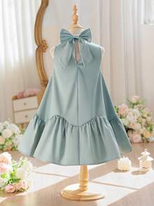 SHEIN Đầm không tay dáng suông, họa tiết hoa 3D và nơ bằng vải lưới dệt cho bé gái. - Màu xanh lam - Xem 10