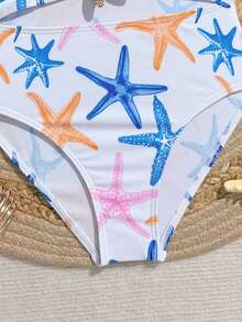 Tween Girl Starfish Print Cut-Out One Piece Swimsuit - Multicolor - View 6