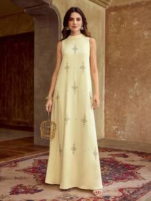 ZEYLAH 无袖连衣裙，饰有串珠缎带领，春夏款 - 黃色 - 查看 4