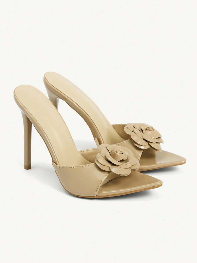 CUCCOO CHICEST Women's 3D Floral Decor Fashion Daily Wear Slip-On High Heel Sandals Valentine's Day Elegant Shoes