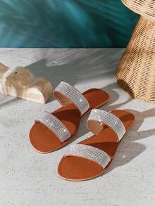 SHUZIA 女士迷人露趾双水晶带凉鞋 - 銀色 - 查看 6