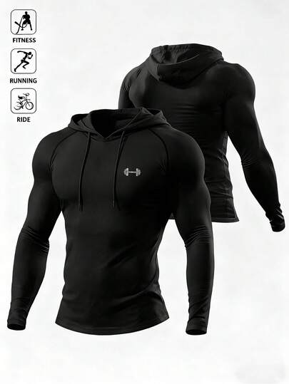 Manfinity Sport Polished Men's Raglan Sleeve Hooded Drawstring Casual Sports Sweatshirt