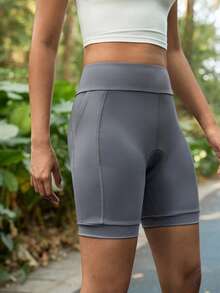 SHEIN In My Nature 女士二合一 3D 凝胶衬垫骑行运动短裤，专为越野跑设计，配备专业 3D 凝胶衬垫 - 灰色 - 查看 7