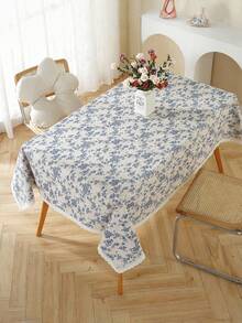 Vintage Blue Floral Picnic Blanket - Retro Ins Style Waterproof Outdoor Mat For Camping, Beach & Park Adventures - Picnic cloth (without moisture mat) - View 1