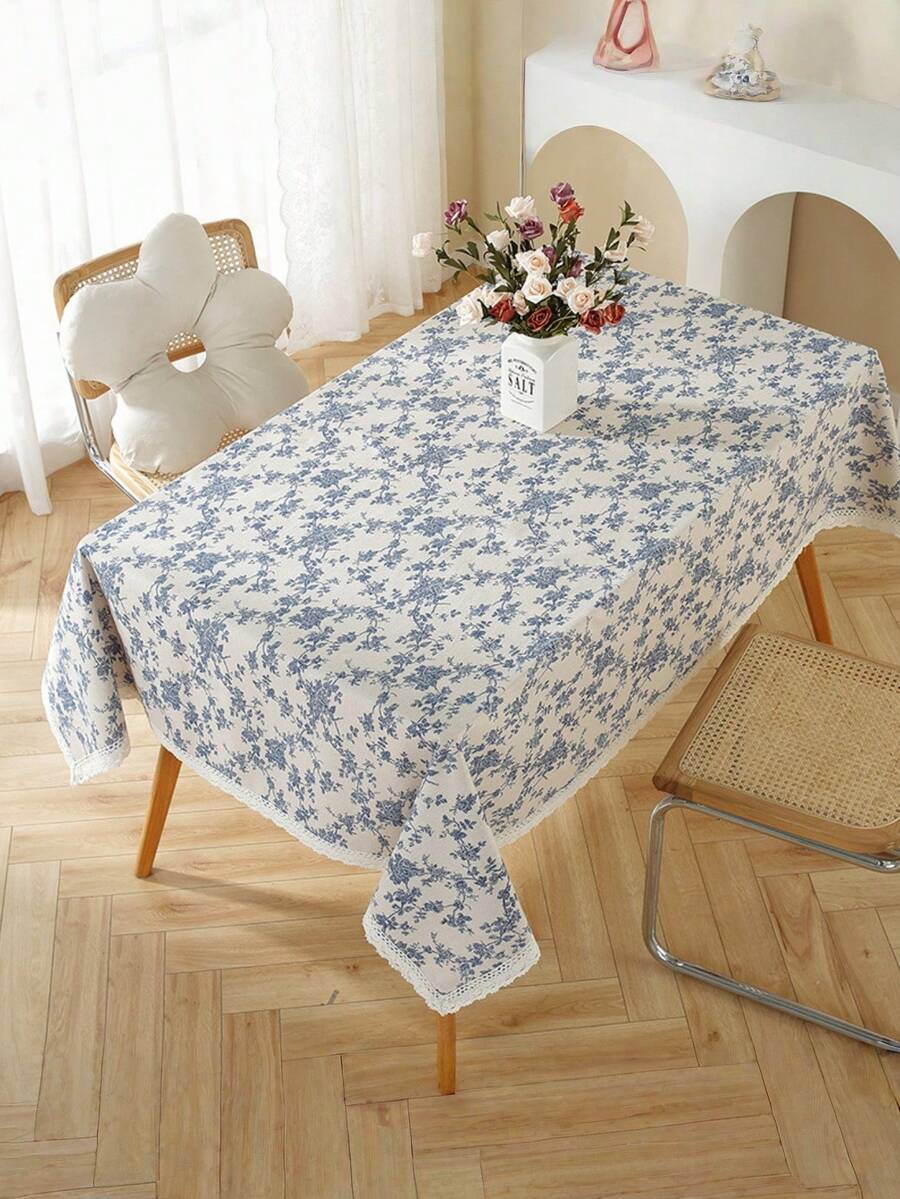 Vintage Blue Floral Picnic Blanket - Retro Ins Style Waterproof Outdoor Mat For Camping, Beach & Park Adventures - Picnic cloth (without moisture mat) - View 1