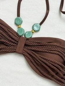 Swim Basics Elegant & Fashionable Halter Neck Bikini Top For Beach Vacation - Coffee Brown - View 4