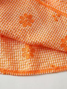 GlowEve Blusa de mujer con bordado floral de cuadros, camiseta de tirantes para mujer - Naranja - Ver 5