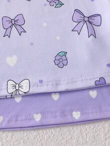 Young Girl' Purple Bow & Heart Print Short Sleeve Pajama Set - Mauve Purple - View 6