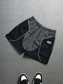 Aesthetic Post Quần short nam phối màu tương phản, in chữ, có dây rút ở eo. - màu đen - Xem 1