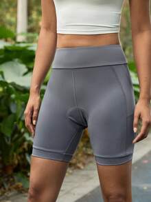SHEIN In My Nature 女士二合一 3D 凝胶衬垫骑行运动短裤，专为越野跑设计，配备专业 3D 凝胶衬垫 - 灰色 - 查看 3
