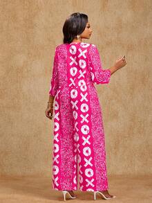 Brilight Spring/Summer Casual Vacation Loose Printed Top And Loose Trousers Two Pieces Set - Simple And Relaxed Summer Two Pieces Set - Hot Pink - View 2