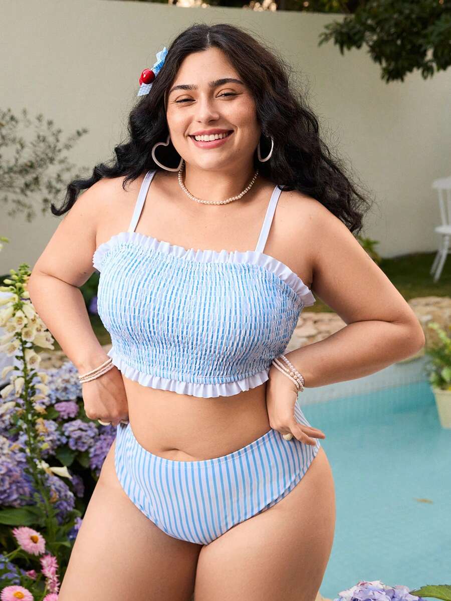 Swim Mod Damen Große Größen 2-teiliges Bikini-Set mit Blume Muster und Trägern - Verschiedenfarbig - Übersicht 1