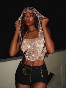 EgrlEra Women's Sexy Sheer Glitter Party Top, Suitable For Bar, Party, Club - Champagne - View 6