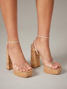 SHUZIA Women's Clear Ankle Strap Square Toe Chunky Block Heel Platform Sandals - Clear - View 2