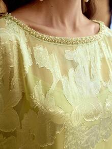 ZEYLAH Elegant Jacquard Flare Sleeve Loose Dress, Vacation Style, Spring/Autumn - Green - View 2