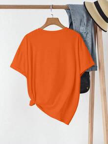 Resyla Women's Letter & Palm Tree Print Short Sleeve Casual Round Neck T-Shirt - Orange - View 2