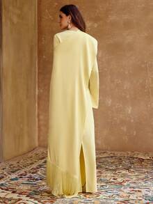 ZEYLAH 缎面不对称流苏长袖连衣裙，春夏款 - 淡黃色 - 查看 7