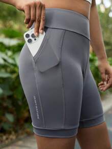 SHEIN In My Nature 女士二合一 3D 凝胶衬垫骑行运动短裤，专为越野跑设计，配备专业 3D 凝胶衬垫 - 灰色 - 查看 4