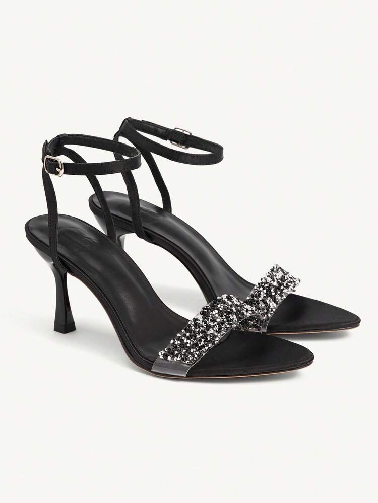 CUCCOO CHICEST Pointed Toe Stiletto Sandals, Fashion Rhinestone Embellished Versatile High Heel Sandals Wedding Shoes Spring Shoes Bride Shoes