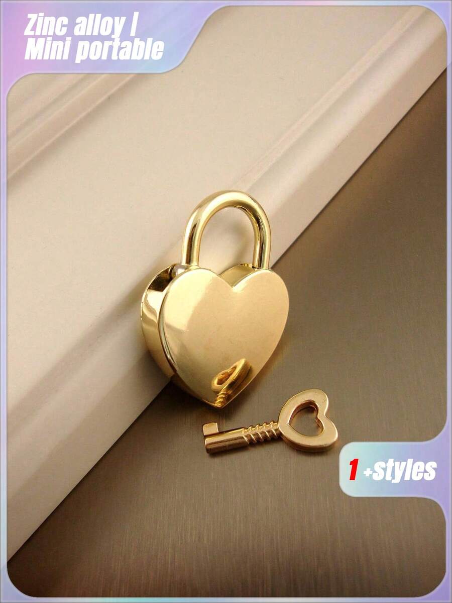 1 件锌合金锁，创意金色心形设计挂锁，适用于家庭情人节、情人节婚礼、生日 - 金色 - 查看 1