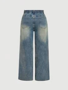 SHEIN MOD MOD 大码 Y2K 宽松牛仔裤，街头风性感蓝色牛仔阔腿裤，阔腿裤，返校季服装，教师裤，秋季服装，女士牛仔裤，灰色牛仔裤，直筒牛仔裤，宽松牛仔裤，休闲女装，阔腿裤 - 中等水洗藍 - 查看 2