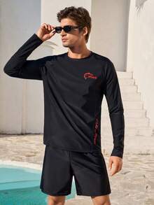 Manfinity VDAYZ Men's Beach Vacation Casual Rash Guard Men's Rash Guard Pool Clothes Men Beach Wear For Men Men Black Swim Trunk Men's Swim Shirt - Black - View 4