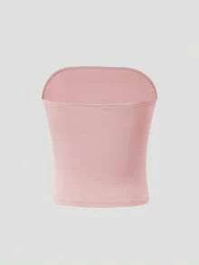 SHEIN Unity Women's Solid Color Pleated Fashionable Versatile Date Night Tube Top - Baby Pink - View 2