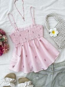 少女背心和吊带衫，适合度假、夏季、毕业季、返校季、复活节派对、午餐等场合，可爱休闲吊带衫，宽松露背印花背心，沙滩装 - 粉色 - 查看 2