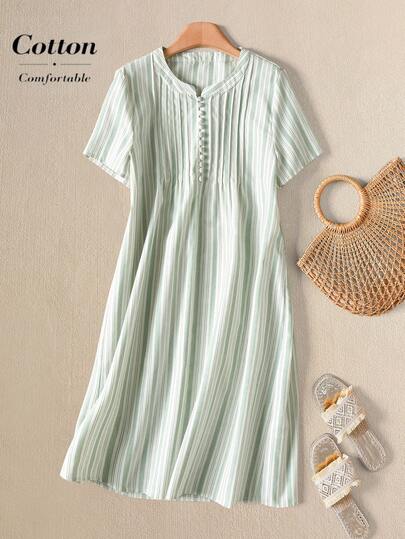 Rusticease 女士清新条纹中长连衣裙，春夏款