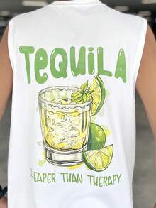 Ngobest Haus Ngobest Haus Men's Casual Sleeveless Tank Top, Thin Breathable Wicking Sports Top With Creative Tequila Pattern, Round Neck, Elastic, Suitable For Gym Workout Or Layering, Summer - White - View 2