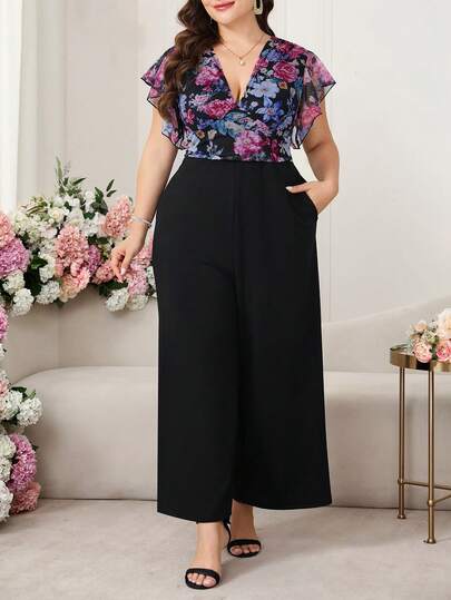 Reflora Plus Size Women's Elegant Shiny Jumpsuit, Suitable For Party And Gathering, Black Jumpsuit With Pockets Birthday Dresses For Women Birthday Outfits For Women Carnival Costume Carnival Women Look 2026 Women Carnival Costume Carnival Outfit Carnival Costume For Women Women's Carnival Costume Vacation Outfits Women Holiday Outfits For Women Summer Holiday Outfits Summer Vacation Outfits Jumpsuits For Woman Jumpsuits For Woman Elegant Spring Outfits For Women Spring Outfit Women Spring Break Outfits Floral Dress Floral Dresses For Women Flower