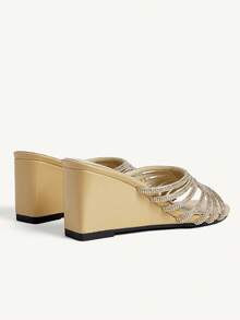 CUCCOO CHICEST Sandálias femininas casuais de plataforma com detalhes em strass. - Damasco - Ver 9