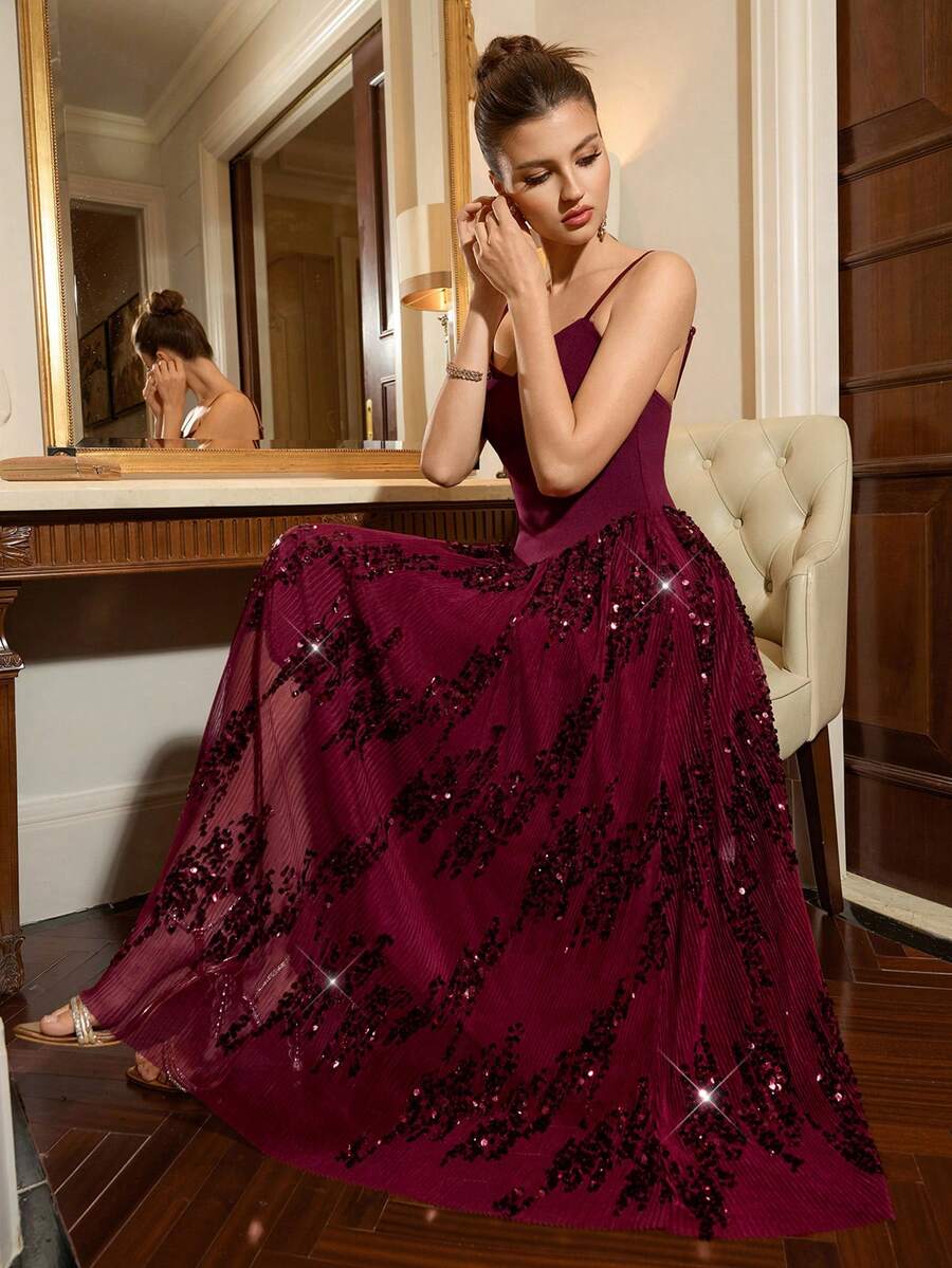 Modelyn Đầm xòe ôm dáng thanh lịch, đính cườm, kiểu dáng patchwork dành cho nữ. - Màu vàng - Xem 1