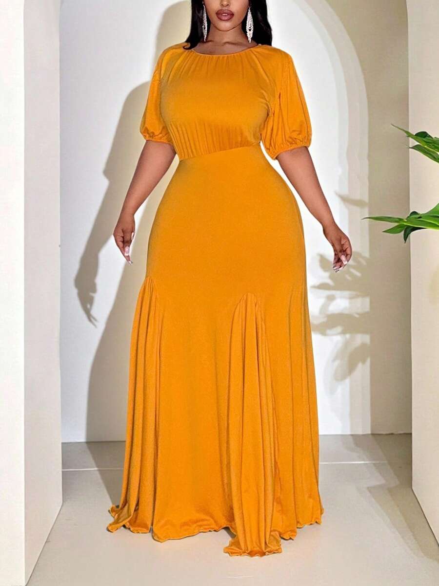 Veslaya 春夏新款印花荷叶边长裙，适合音乐节、复活节、圣帕特里克节、情人节、约会、西部风情、休闲度假、生日派对、毕业典礼、校园、学生、日常休闲、百搭、度假、邮轮、海滩、日光浴、潮流、街头风、婚礼宾客、通勤、早午餐、机场、派对、假日郊游、办公穿着 - 大码 - 黃色 - 查看 1