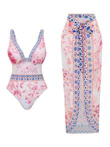 Swim Oasis 女士印花时尚泳衣，带罩裙，适合度假 - 彩色 - 查看 3