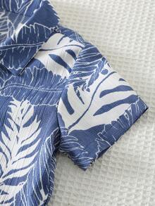 SHEIN 3件套男女宝宝可爱度假风衬衫套装，短袖T恤和针织上衣叠穿，男宝宝度假裙套装，服装套装，夏威夷风情裙 - 藏蓝色 - 查看 8