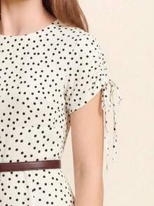 lacRébo 优雅深绿色波点长裙 - 杏色 - 查看 5