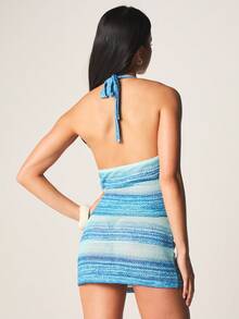 MISSGUIDED Striped Knit Mini Skirt With Horizontal Blue Ombre Pattern Bodycon Fit Summer Beach Vacation Casual - Multicolor - View 5