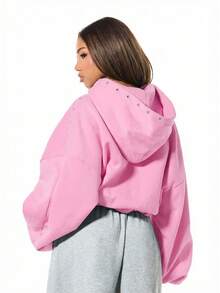 SUMWON WOMEN 宽松版型连帽卫衣，饰有镂空细节的泡泡袖和可调节抽绳帽，打造休闲街头风。 - 粉色 - 查看 2