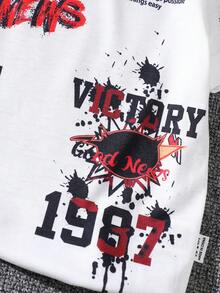 SHEIN Infant/Toddler Boys' Versatile Artistic Design Casual Vacation Style Printed T-Shirt - White - View 6