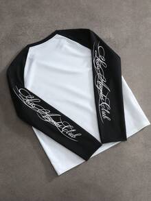 PAVTROS 男士宽松插肩袖T恤，黑白撞色，手写英文印花图案，长袖，男士棒球衫，男士棒球衫，长袖球衣，复古风格，适合日常休闲、周末旅行、户外活动、探险旅行、轻松的工作环境或半正式场合，可作为男友/丈夫礼物、周年纪念/生日礼物、派对礼物、暑假礼物、新年礼物、婚礼礼物、情人节礼物。 - 黑與白 - 查看 2