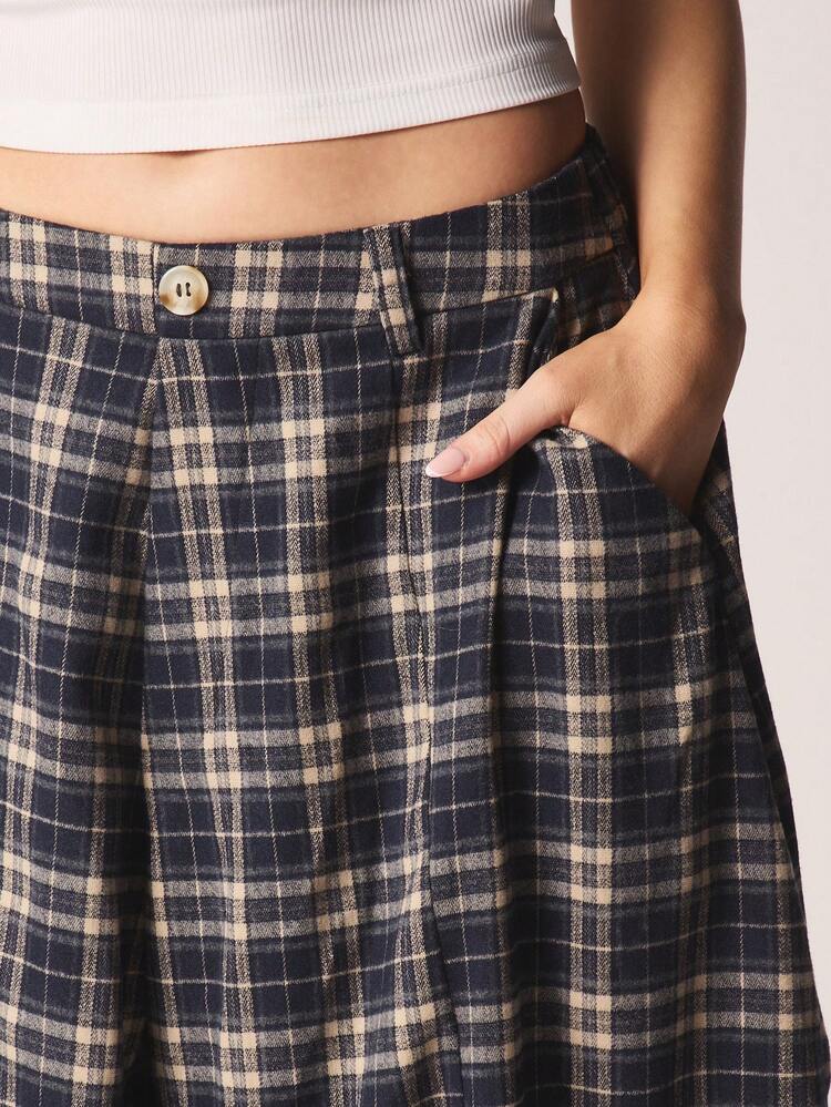 MISSGUIDED チェック柄ワイドレッグバルーンパンツ ハイライズ ルーズフィット カジュアルパンツ サイドポケット 秋冬