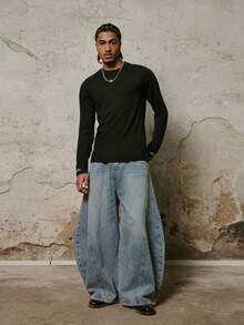 PAVTROS Men's Street Style, Fashion, Ins Style Round Neck Long Sleeve T-Shirt, Fitted Knit Long Sleeve T-Shirt, Shiny Personalized, Unique Style, Luxury Sparkling Rhinestone Design, Interesting Retro Handwritten Pattern Design, Casual Daily, Street Fashion, Party, Back To School, Fashion, Holiday Gift, Boyfriend Gift - Black - View 4