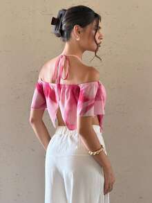Lyxana Áo sơ mi nữ cổ yếm nhuộm tie-dye trang trí kim loại, thời trang, đa năng, thích hợp mặc thường ngày. - Nhiều màu - Xem 2